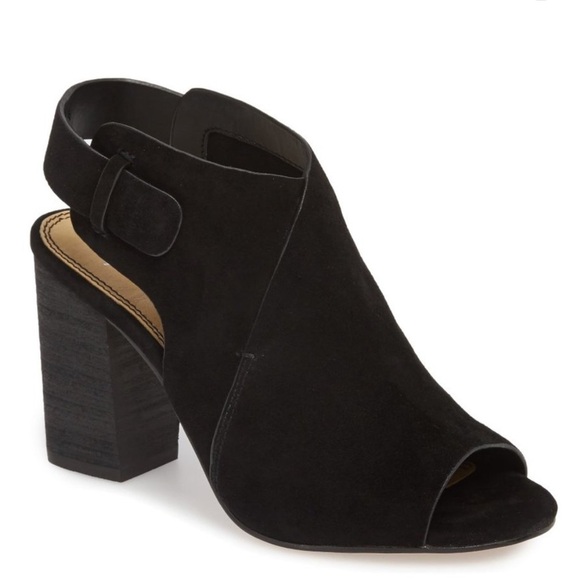 Splendid Shoes - Black Suede Peep Toe Heeled Booties